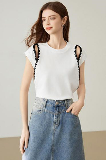 Elegant Covered Shoulder Short Sleeve Top