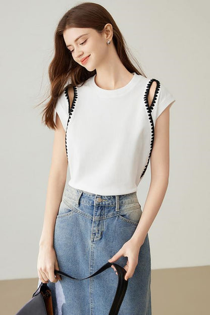 Elegant Covered Shoulder Short Sleeve Top