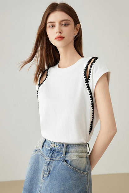 Elegant Covered Shoulder Short Sleeve Top