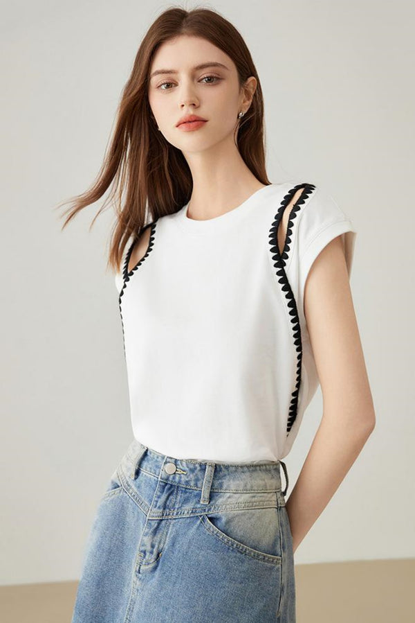 Elegant Covered Shoulder Short Sleeve Top