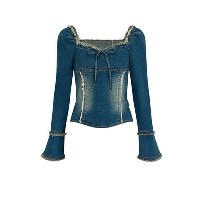 Vintage Fur Trim Denim Top