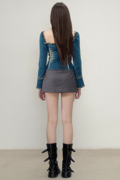 Vintage Fur Trim Denim Top