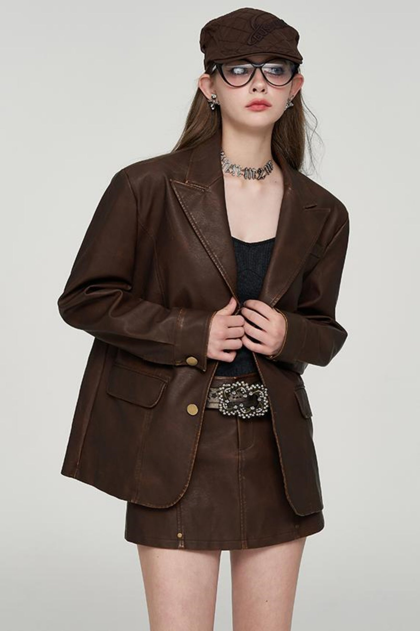 European Oversized Leather Jacket Set-Up