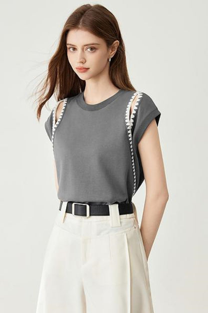 Elegant Covered Shoulder Short Sleeve Top