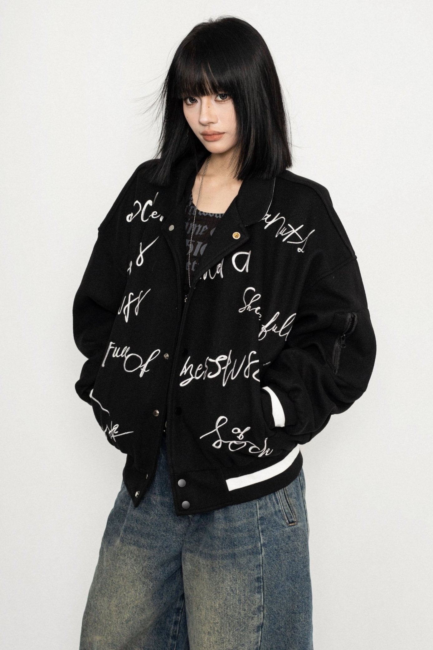 Alphabet Print Sweet Cool Baseball Jersey Jacket