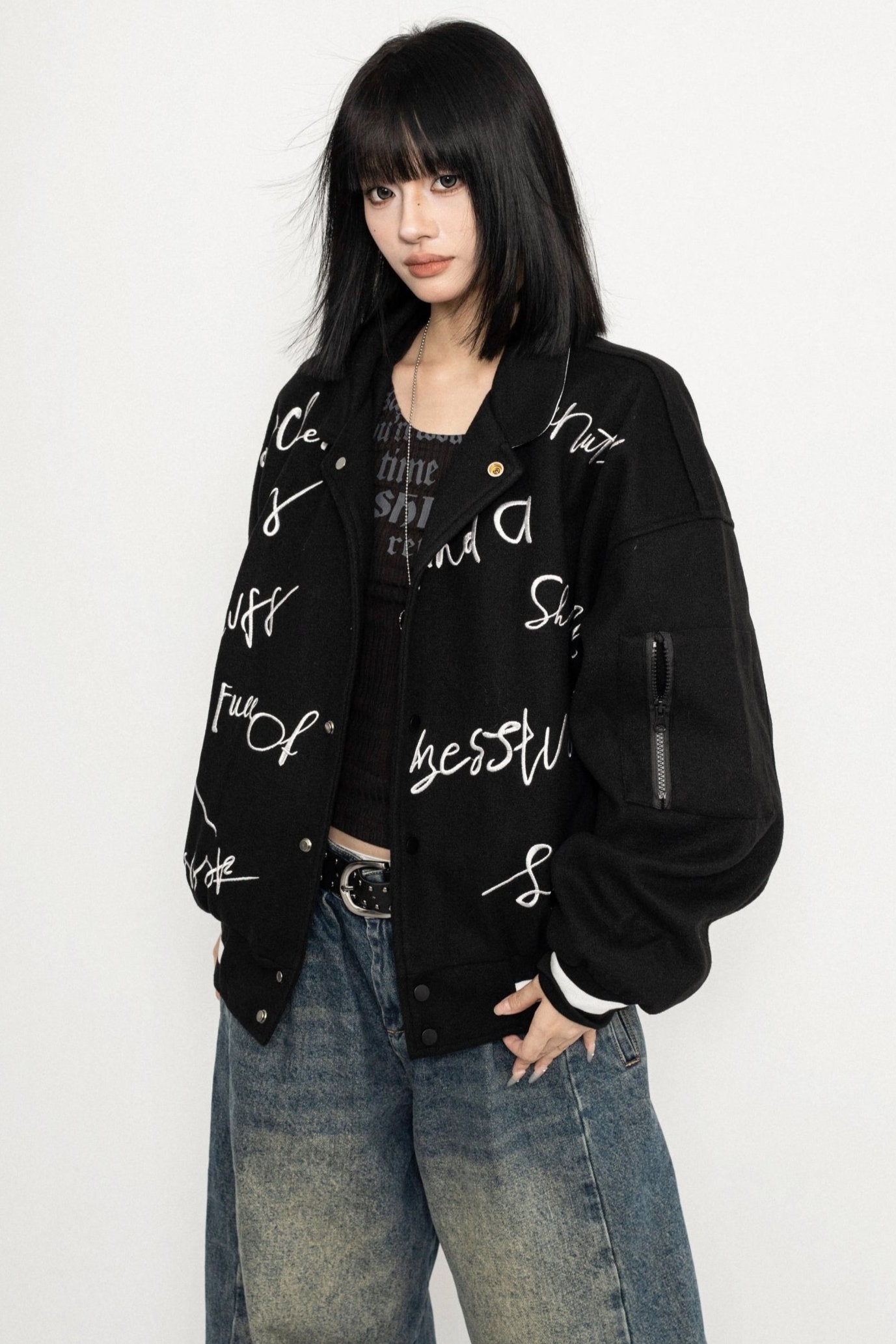 Alphabet Print Sweet Cool Baseball Jersey Jacket