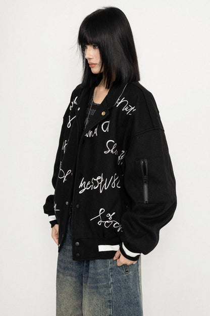 Alphabet Print Sweet Cool Baseball Jersey Jacket