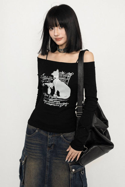 Retro ONE-SHOULDER CROPPED TOP