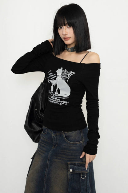 Retro ONE-SHOULDER CROPPED TOP