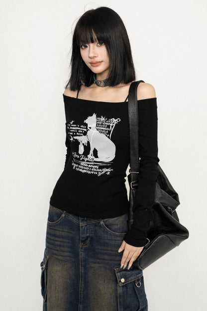 Retro ONE-SHOULDER CROPPED TOP