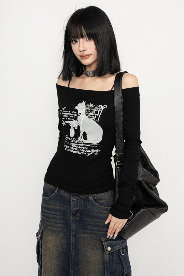Retro One-Shoulder Cropped Top