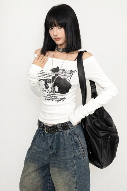 Retro ONE-SHOULDER CROPPED TOP