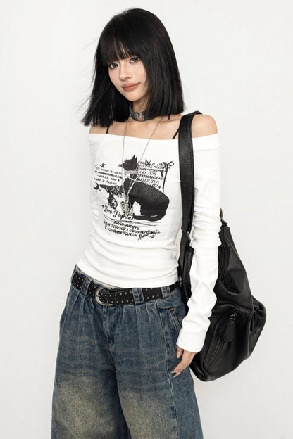 Retro ONE-SHOULDER CROPPED TOP