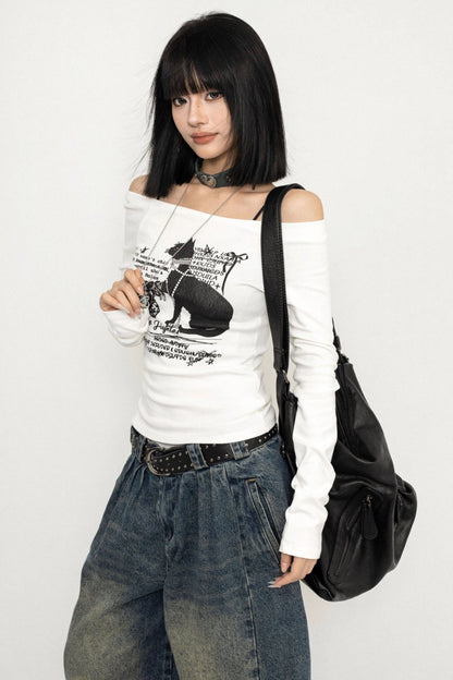 Retro ONE-SHOULDER CROPPED TOP