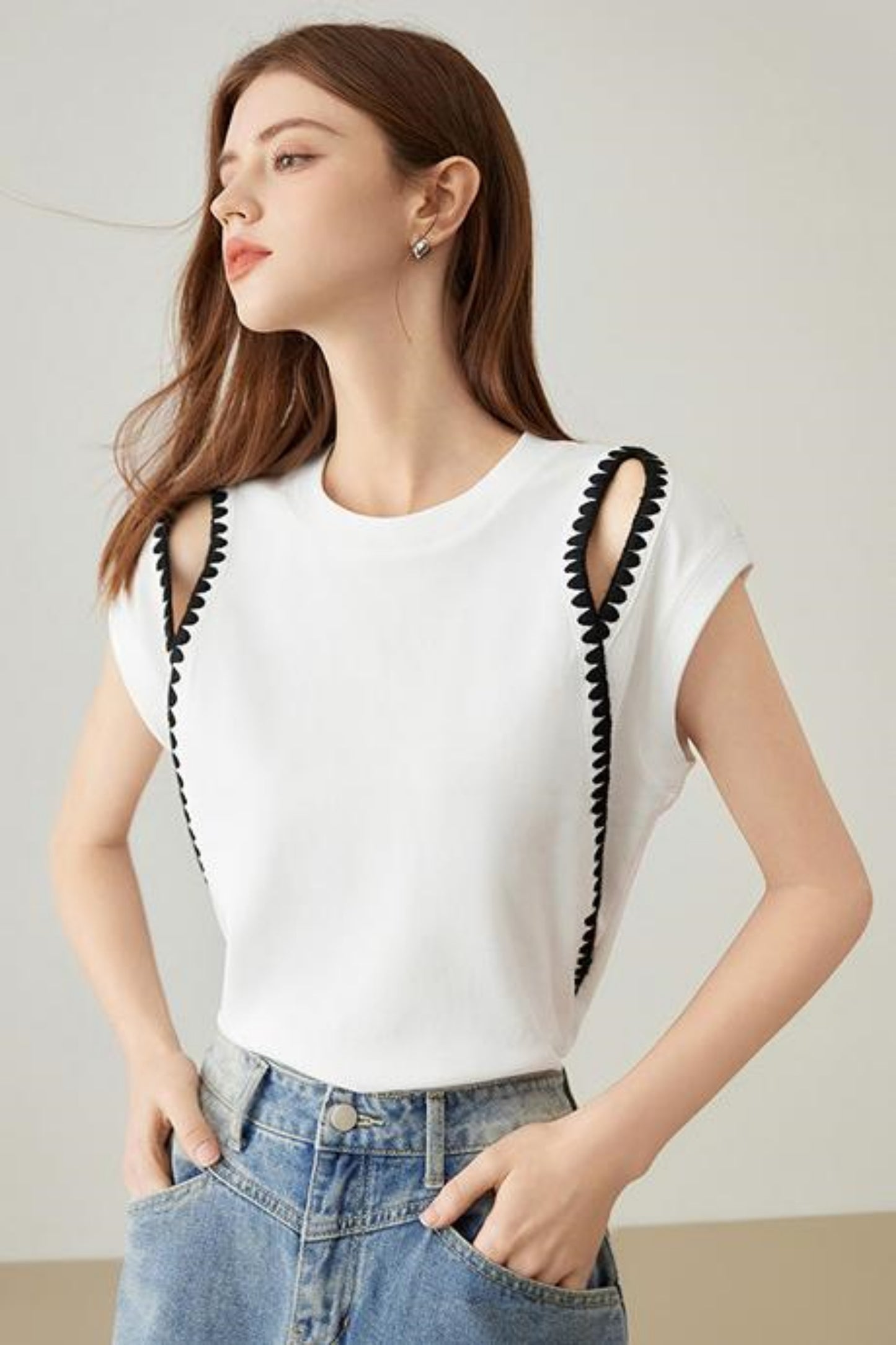 Elegant Covered Shoulder Short Sleeve Top