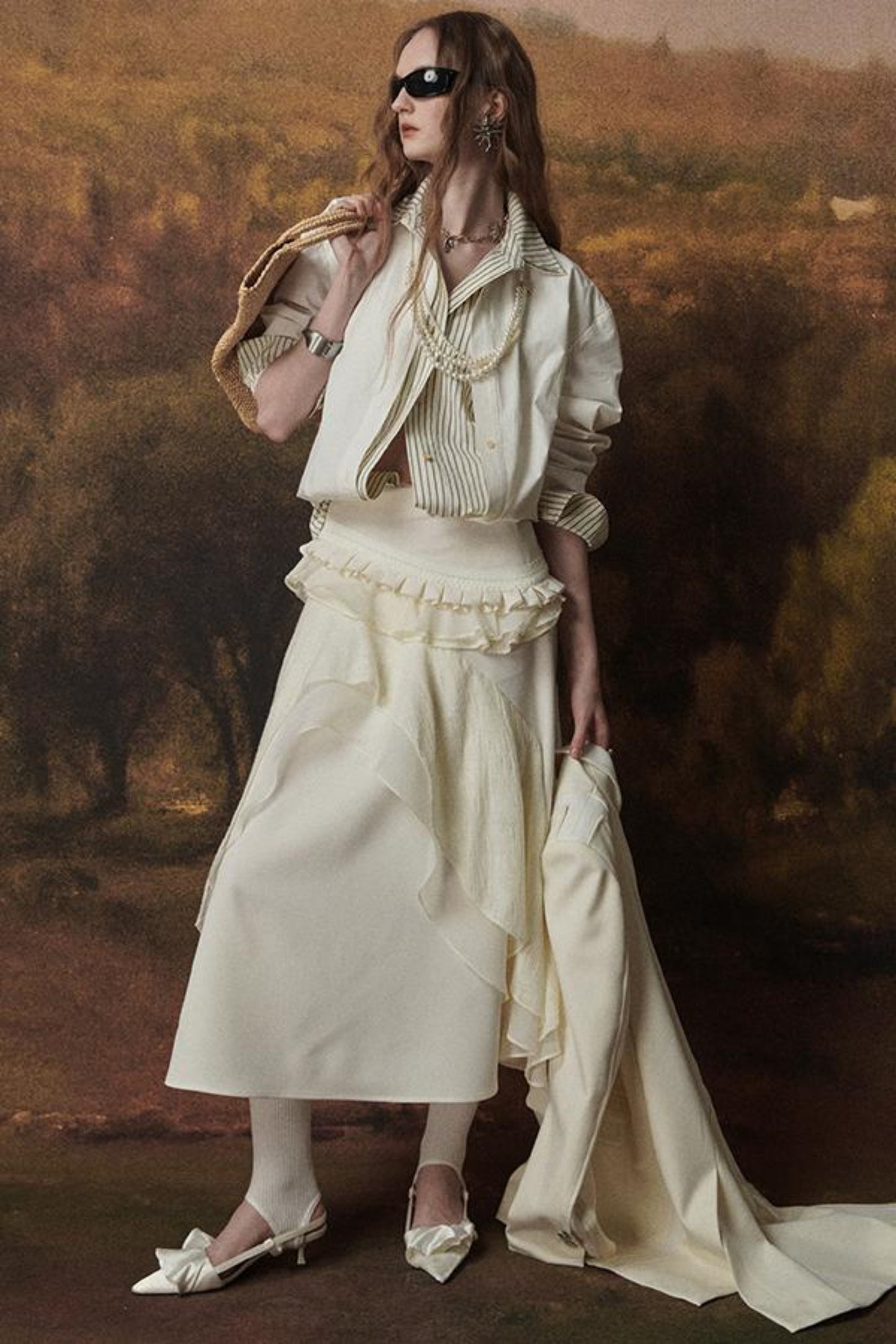 Weißer Wollspitzen asymmetrischer Rock 