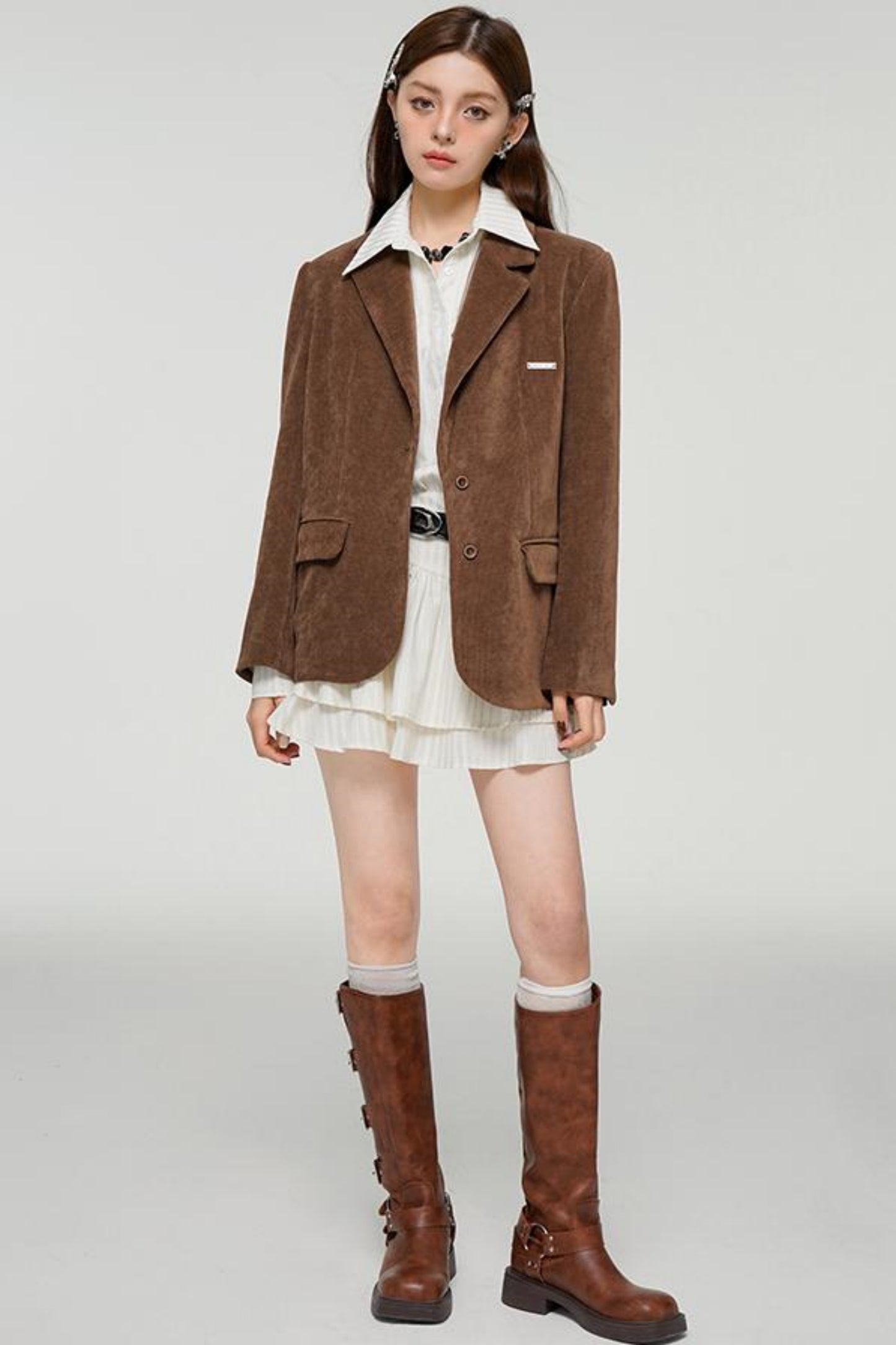 Chic Brown Corduroy Blazer