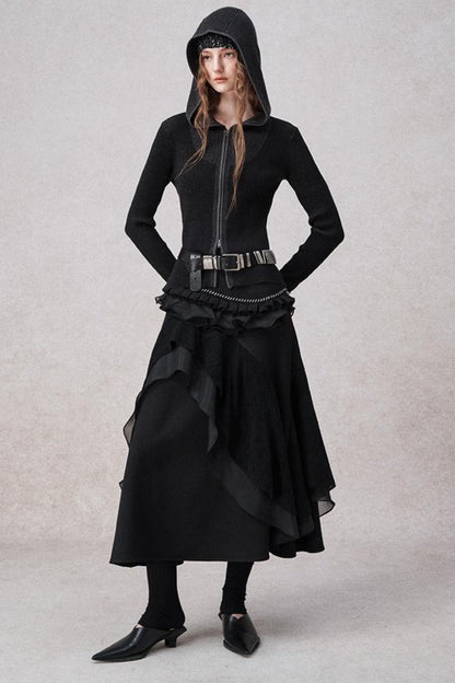 Weißer Wollspitzen asymmetrischer Rock 