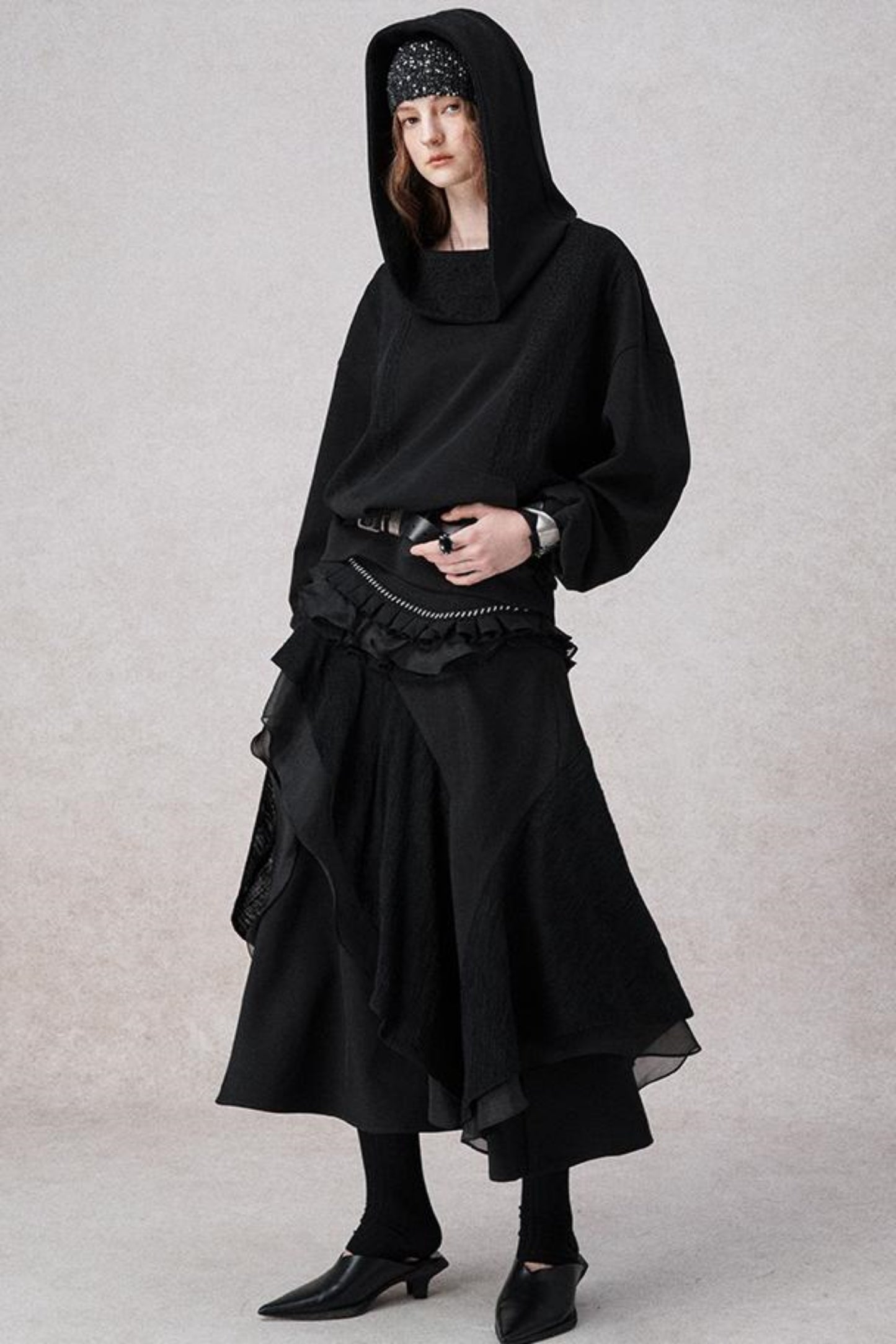 Weißer Wollspitzen asymmetrischer Rock 