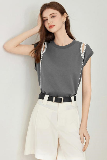 Elegant Covered Shoulder Short Sleeve Top