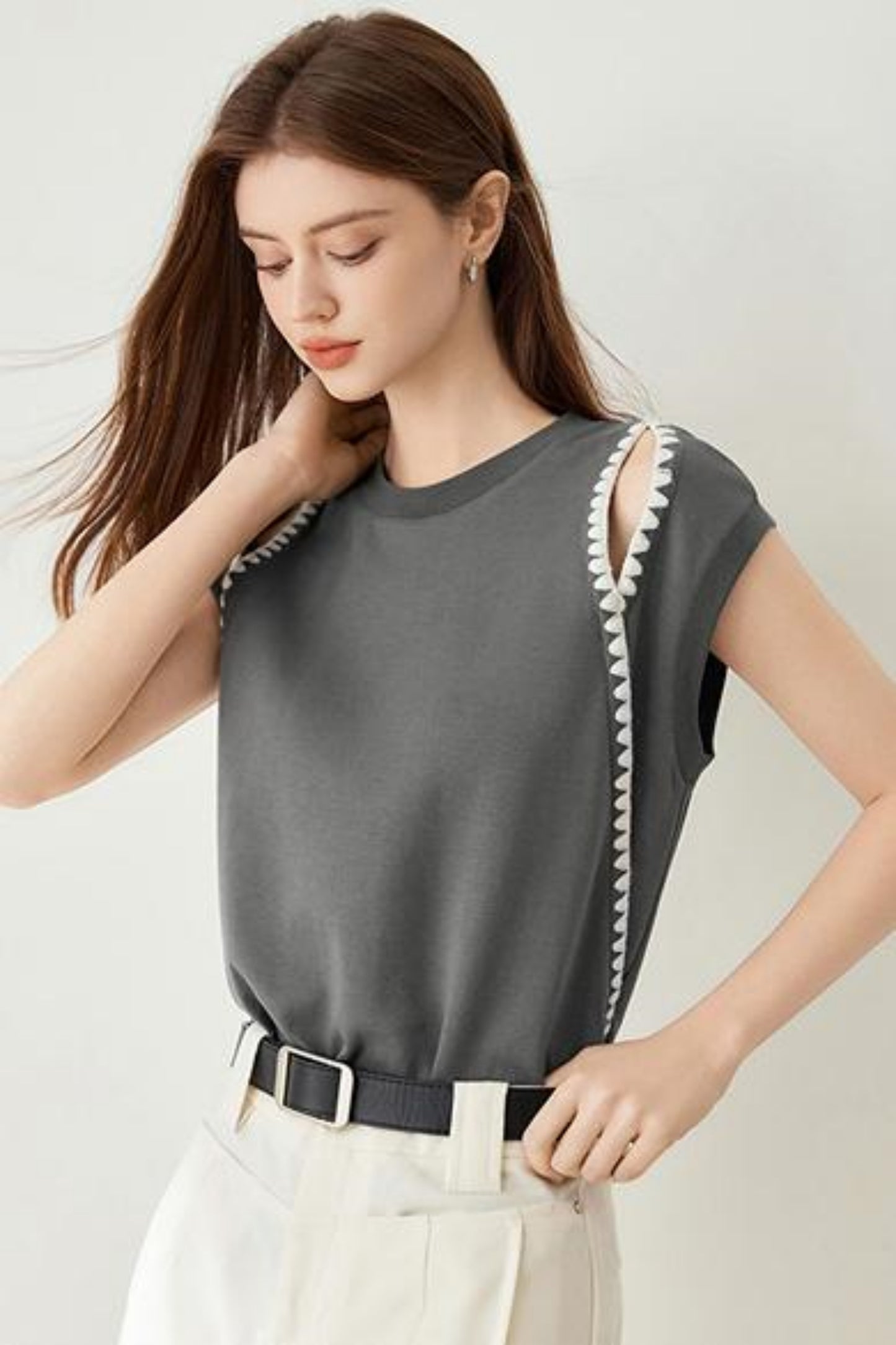 Elegant Covered Shoulder Short Sleeve Top