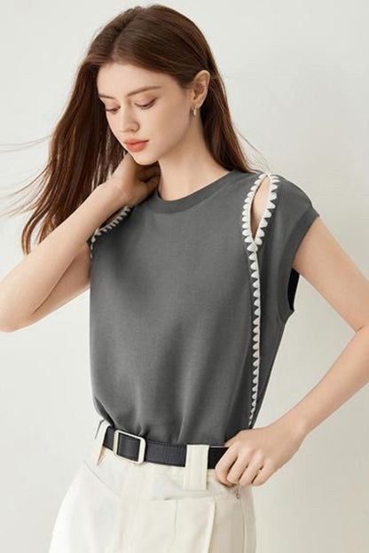Elegant Covered Shoulder Short Sleeve Top