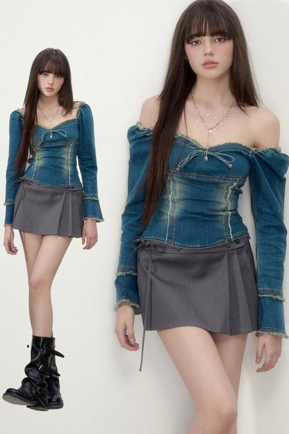 Vintage Fur Trim Denim Top