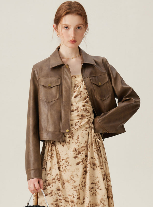 Vintage Maillard Leather Crop Jacket