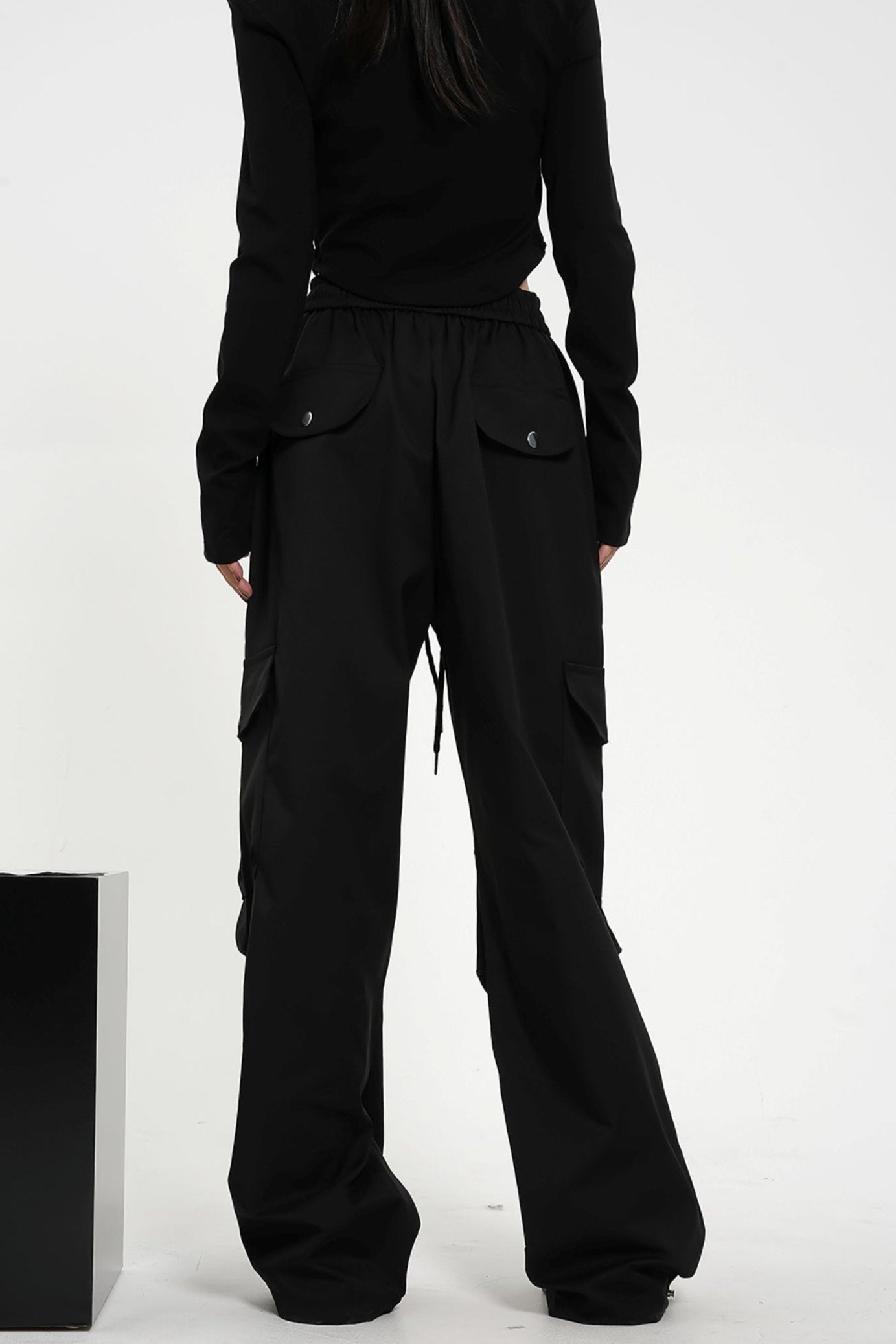 High-Waisted Elasticated Waist Cargo Pants