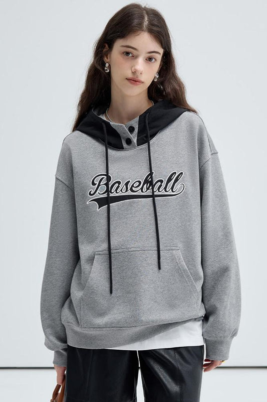 Gray Patchwork Hooded Sweatshirt