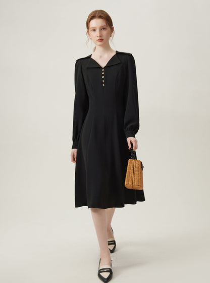 French Elegant Navy A-Line Dress