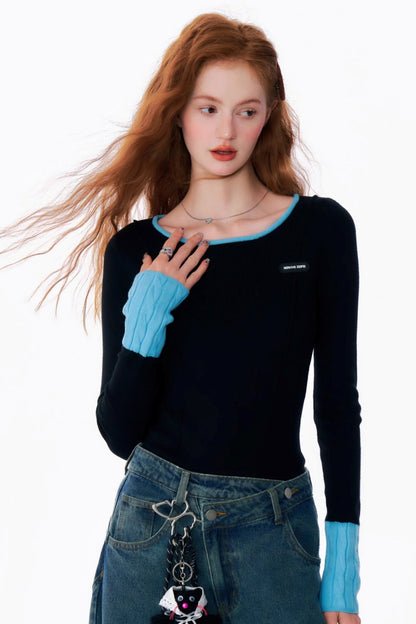 Slim Fit Contrast Stitch Knit Top