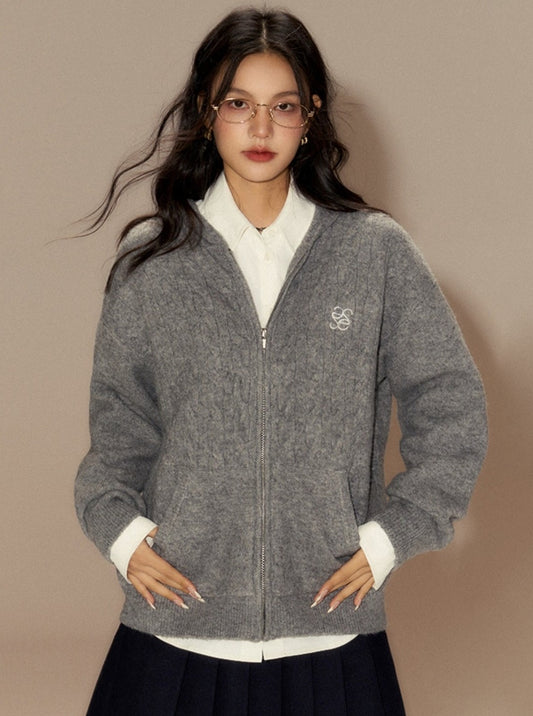 Hooded Sweatshirt Embroidered Cardigan Coat