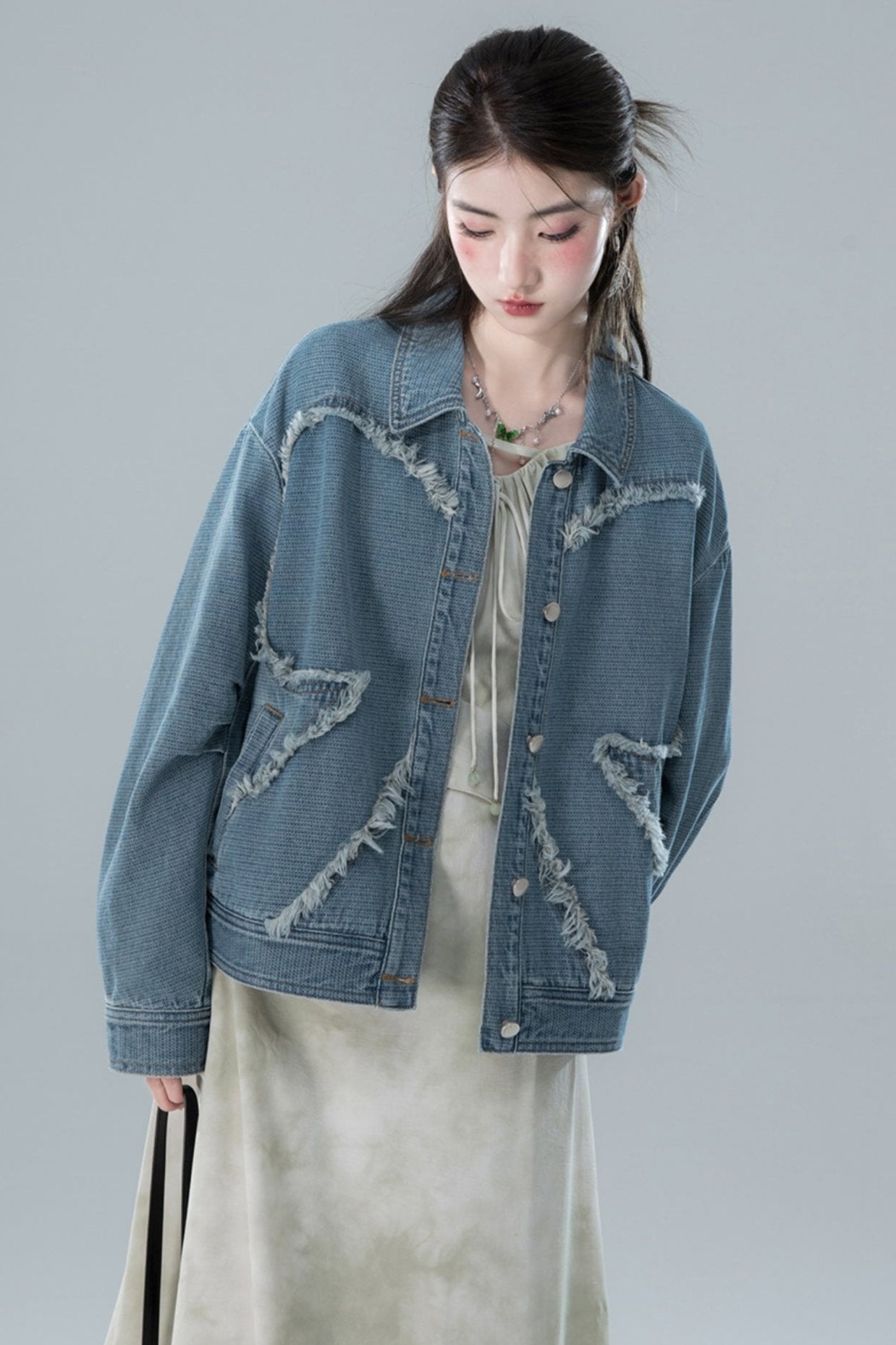 Navy Wash Frayed Denim Jacket