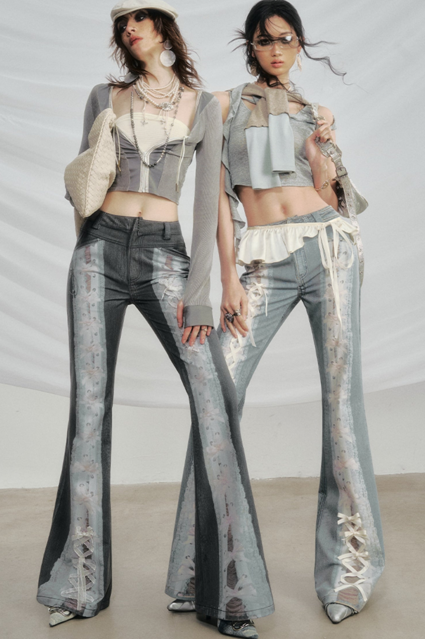 Visual Play Lace Ribbon Bow Jeans