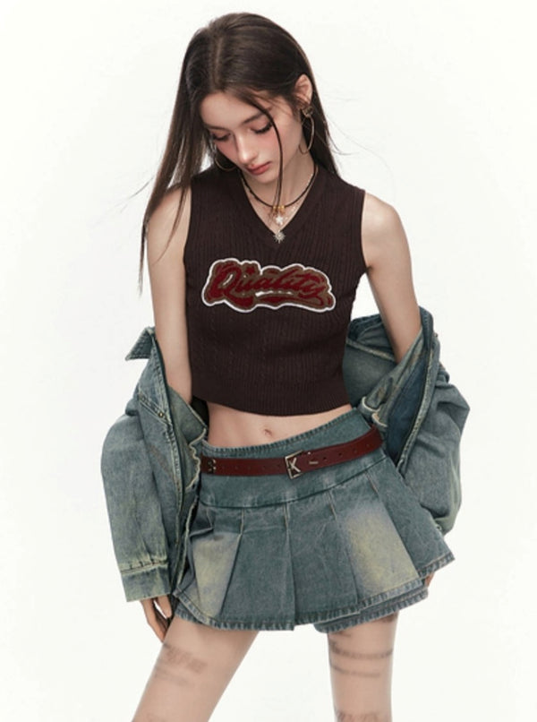 AMERICAN RETRO DENIM JACKET SHORT SKIRT SET