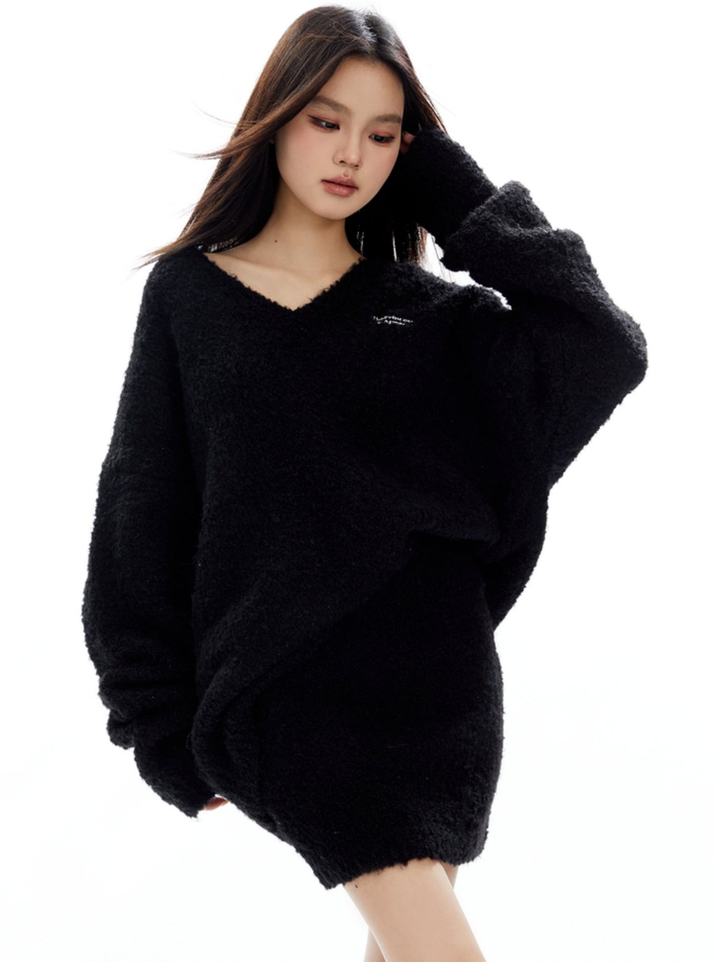 Thickened V-Neck Sweater And Slim Skirt Set