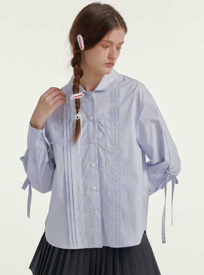 Bow Lace-up Cotton Shirt