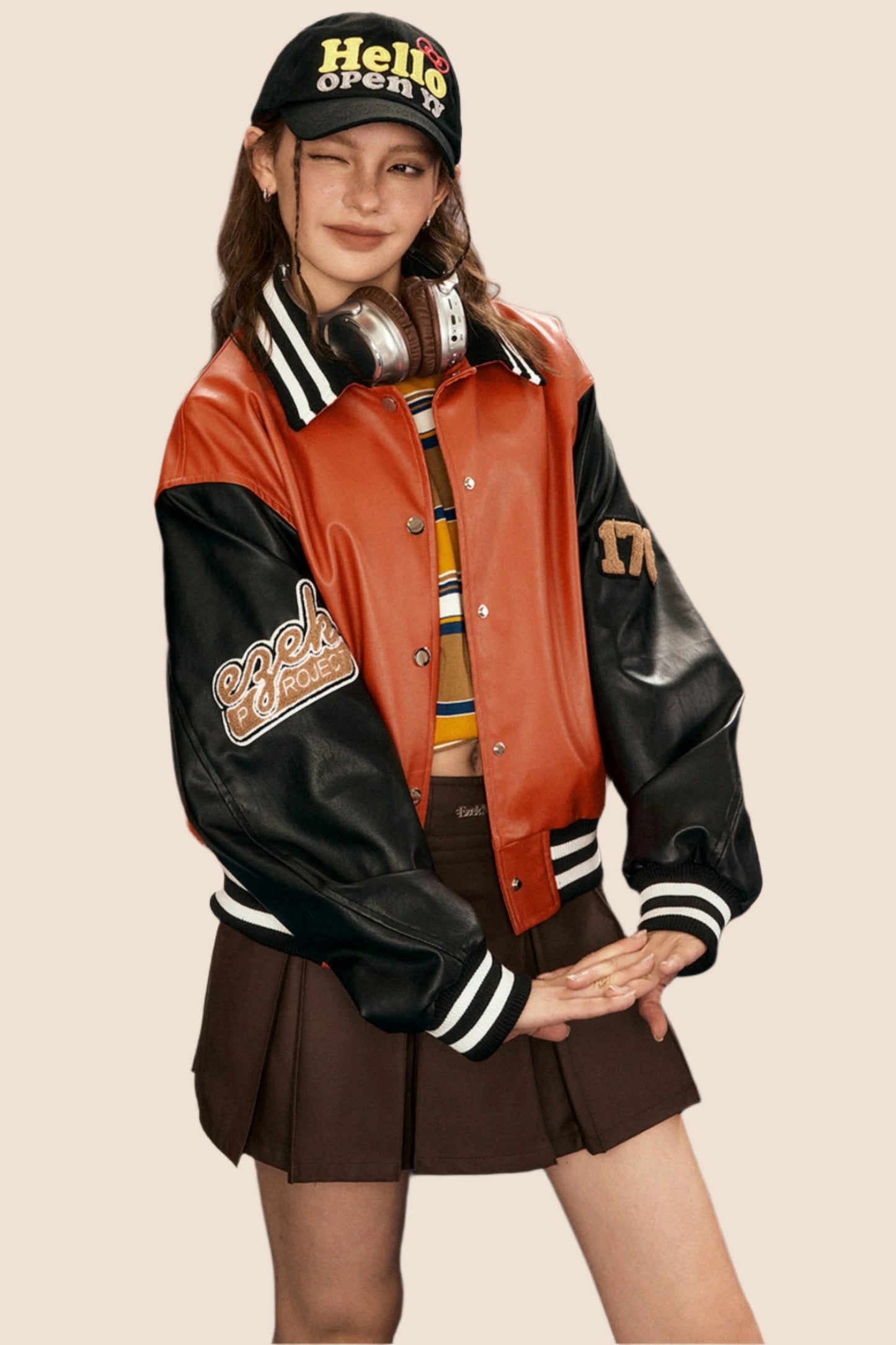 EZEK American Retro High Street PU-Lederjacke Biker-Stil Damen kurz genäht kontrastierenden Design Sinn Nische Jacke Jacke