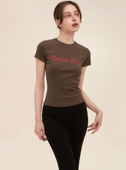 Skinny T-Shirt mit Rundhalsausschnitt und Buchstabendruck