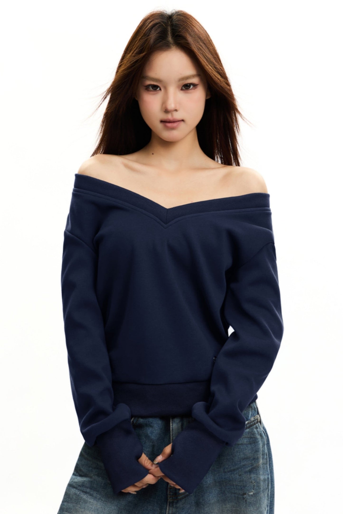 Casual Off-Shoulder V-Neck Top