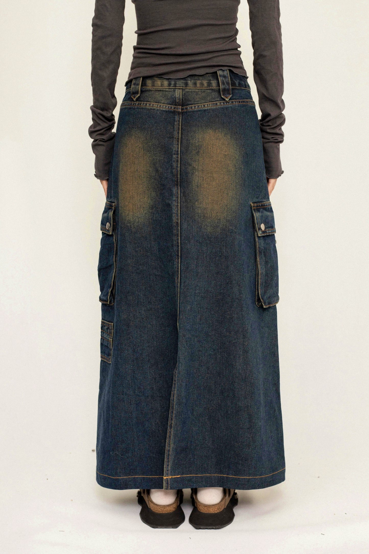 OCTTFLAB Original Herbst/Winter American Retro Style Denim Rock Long Design Pocket Long Rock Women