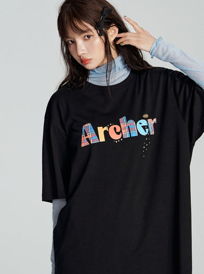 Check Letter Print T-Shirt