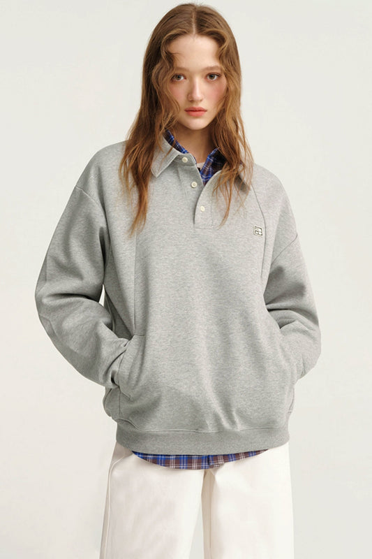 Gray Long-Sleeve College Sweatshirt