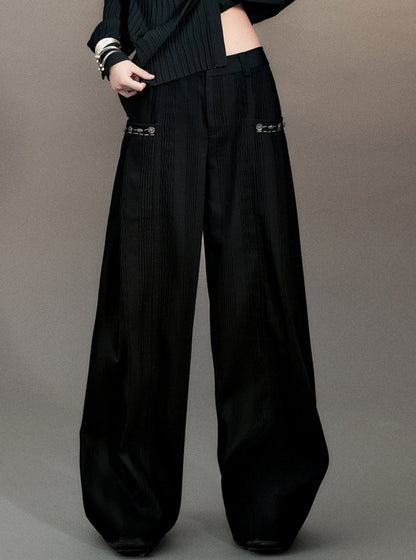 Pleated Wide-Leg Long Pants