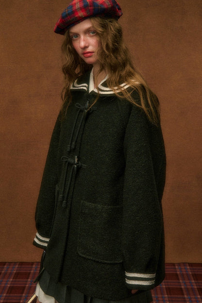 Lambswool Hooded Horn Button Coat