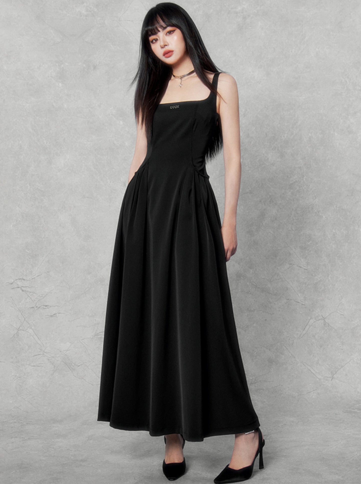 Hepburn Square Neck Waist Dress