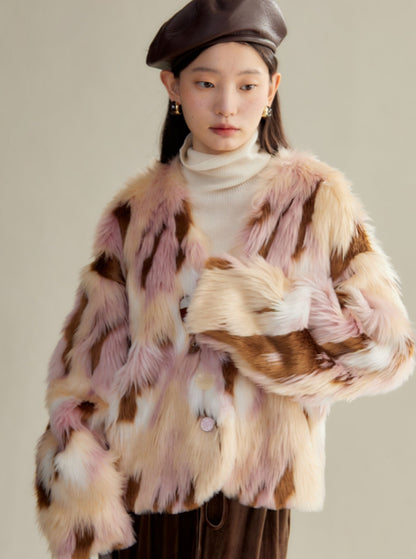 blond loose cropped fur coat