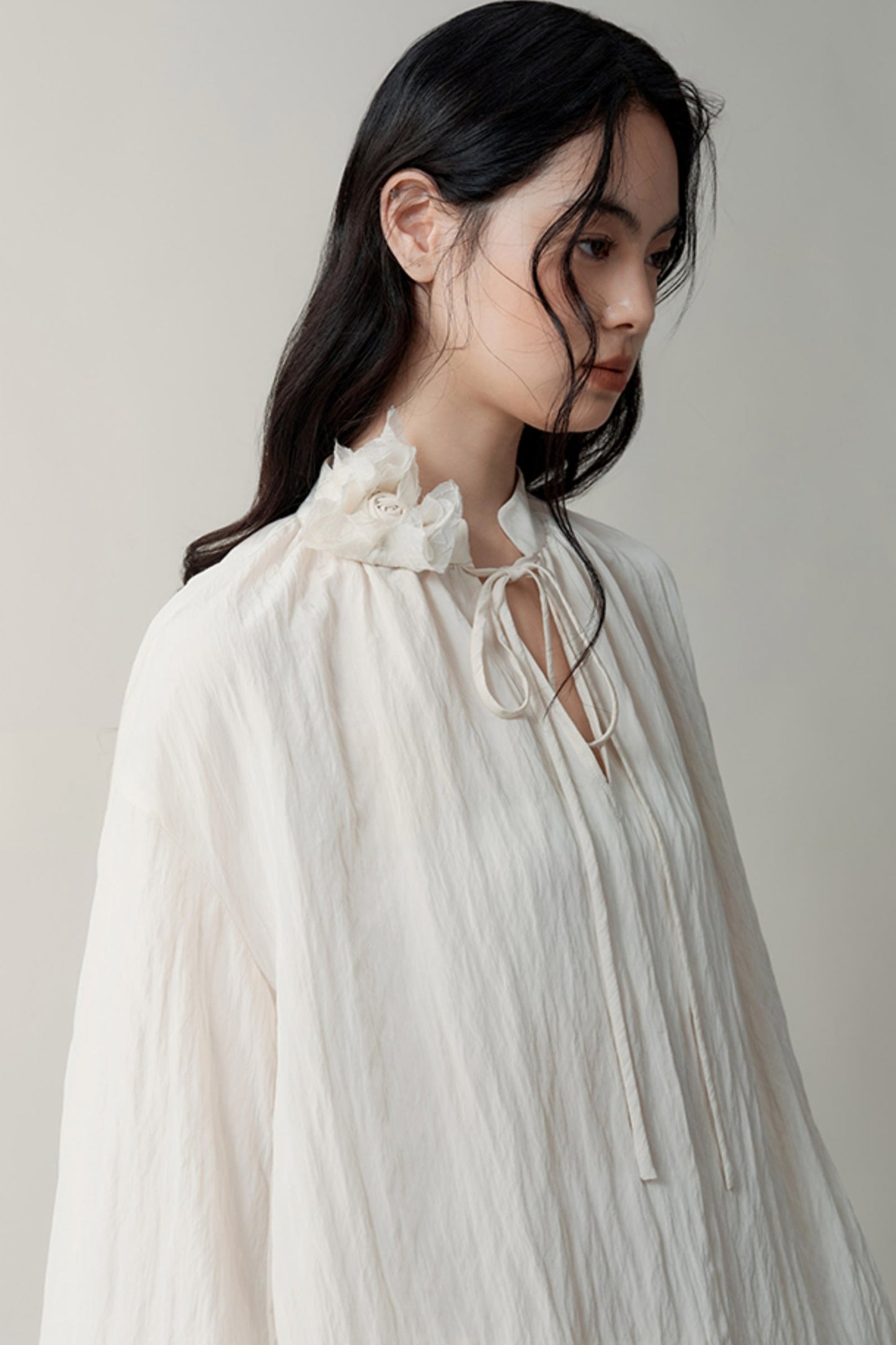 Premium PLEATED STAND COLLAR TOP