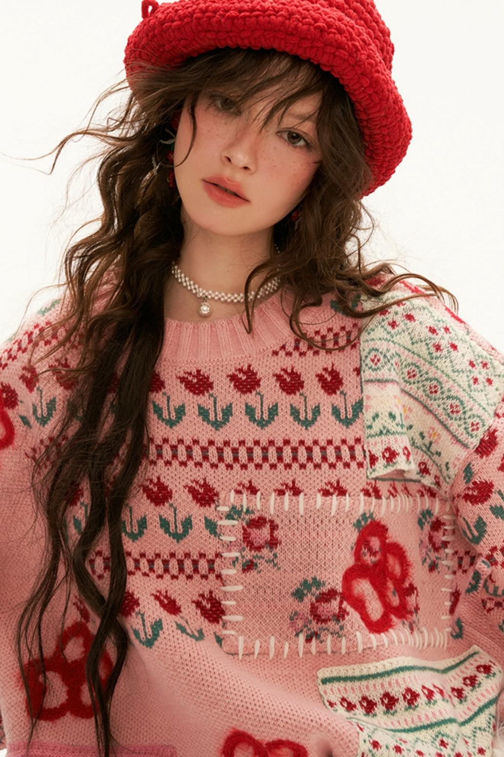 Fair Isle Floral Knit Sweater